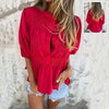 Pleated Button Short-sleeved T-shirt Casual Fashion Loose Solid Color Round Neck Shirt Summer Tops Women's Clothing