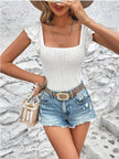 Women's Square Collar Ruffled Slim T-shirt