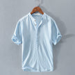 Men's Stand Collar Japanese Ice Silk Linen Short Sleeve T-shirt