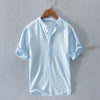 Men's Stand Collar Japanese Ice Silk Linen Short Sleeve T-shirt