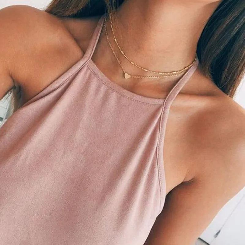 Double Layer Heart Pendant Chain Necklace Women Gold Color Choker Statement Necklaces Multilayer Bohemia Jewlery Gifts