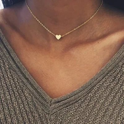 Double Layer Heart Pendant Chain Necklace Women Gold Color Choker Statement Necklaces Multilayer Bohemia Jewlery Gifts