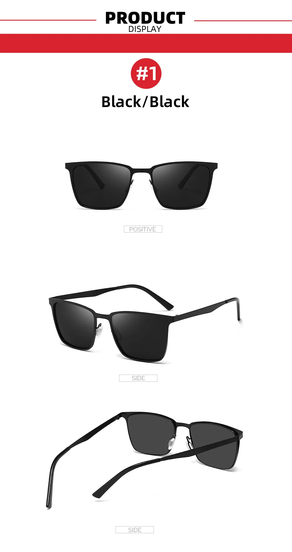 VIVIBEE Classic Rectangle Polarized Sunglasses Men Matte Black UV400 Fashion Square Sun Glasses Spring Hinge Driving Shades