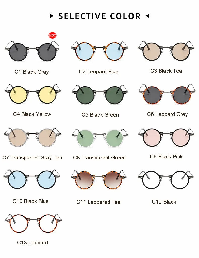 Round Sunglasses For Men Women Retro  Steampunk Sun Glasses Male Female Brand Designer Metal Frame Eyewear Shades Oculos De Sol