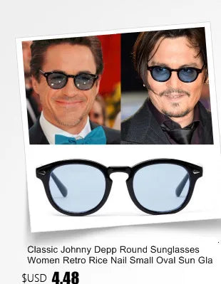 Classic Johnny Depp Round Sunglasses Women Retro Rice Nail Small Oval Sun Glasses Men TONY Blue SunGlasses Ocean Lens UV400