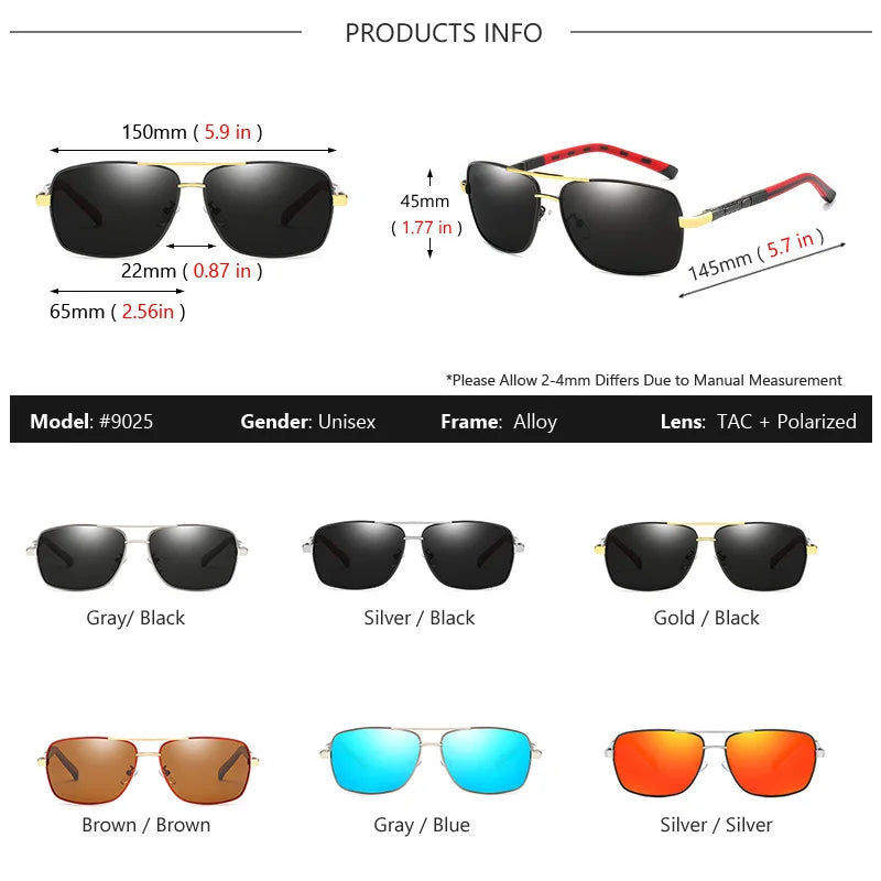 AOWEAR Men's Polarized Mirrored Sunglasses for Men Women Luxury Quality Retro Rectangle UV400 Driving Sun Glasses gafas de sol