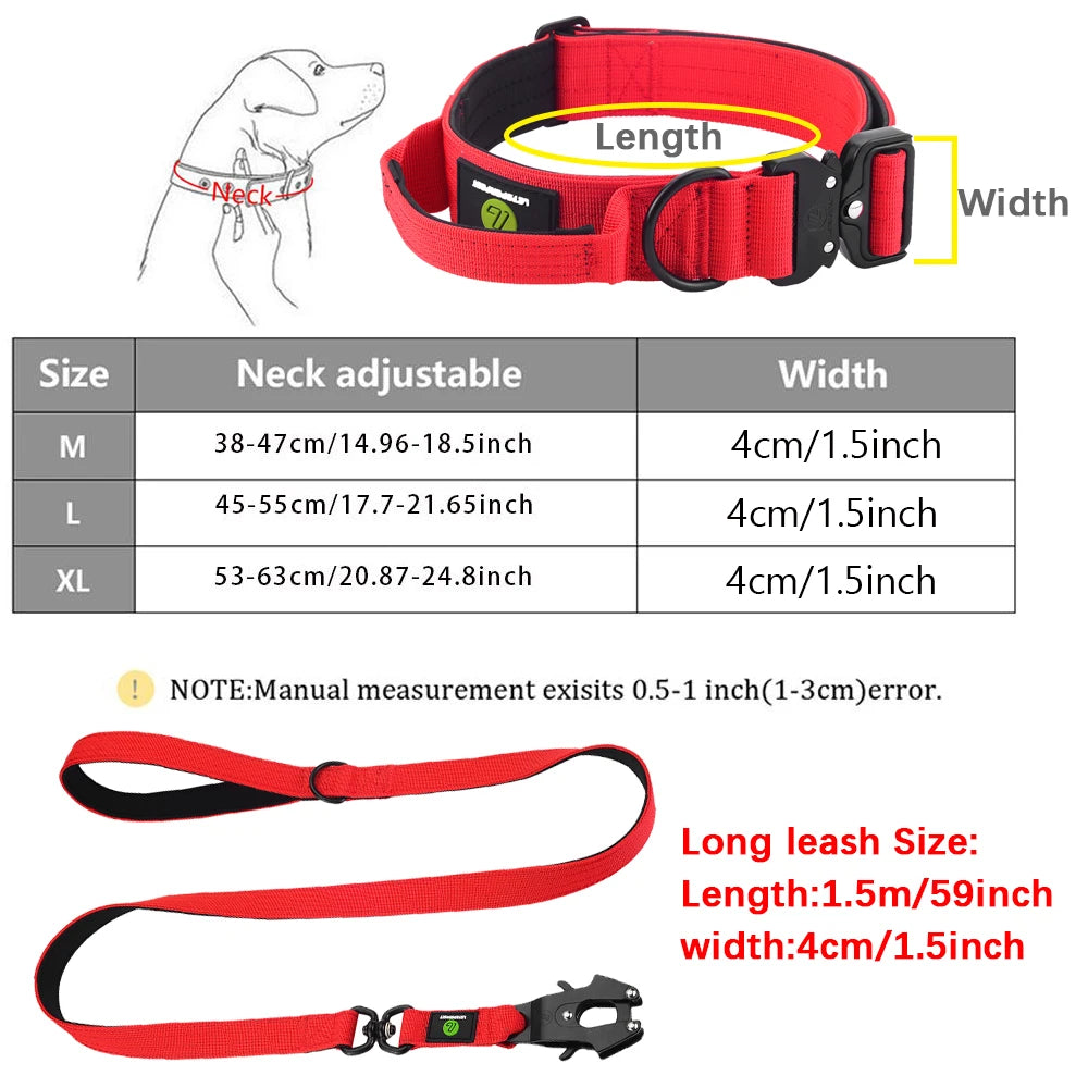 Quick Release Military Traffic Large Heavy Duty Nylon Walking Strong Dog Padded Handle Tactical Training Lead Leash Collar Set