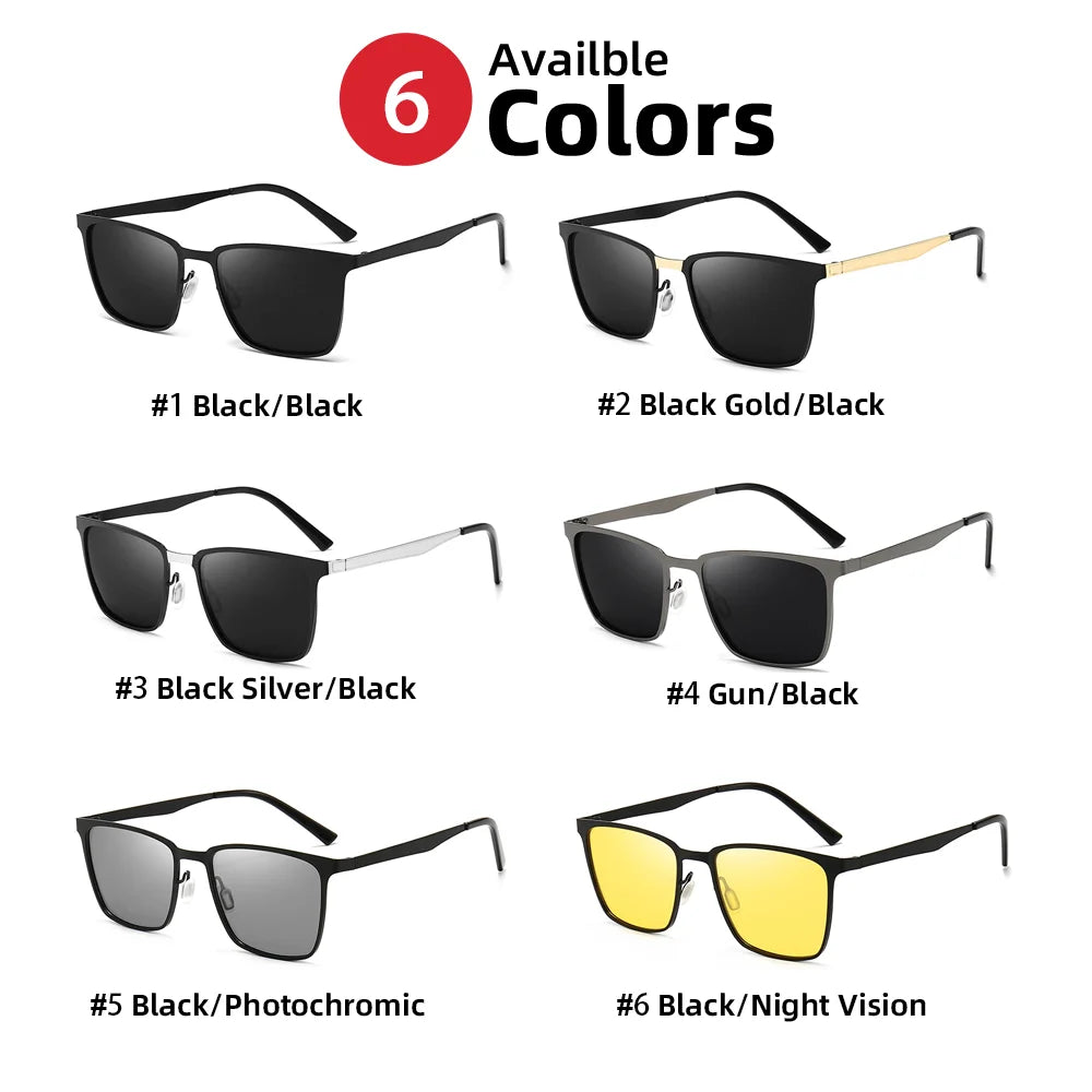 VIVIBEE Classic Rectangle Polarized Sunglasses Men Matte Black UV400 Fashion Square Sun Glasses Spring Hinge Driving Shades