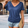 Women's V-neck Solid Color Loose T-shirt