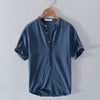 Men's Stand Collar Japanese Ice Silk Linen Short Sleeve T-shirt