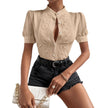 European And American Lace Patchwork Stand-up Collar Women's Top