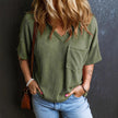 Fashionable Two-tone Pullover Short Sleeve V-neck Top For Women